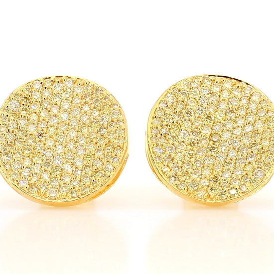 Natural Yellow Round Diamond 1.32 Carat TW Yellow Gold Stud Earrings