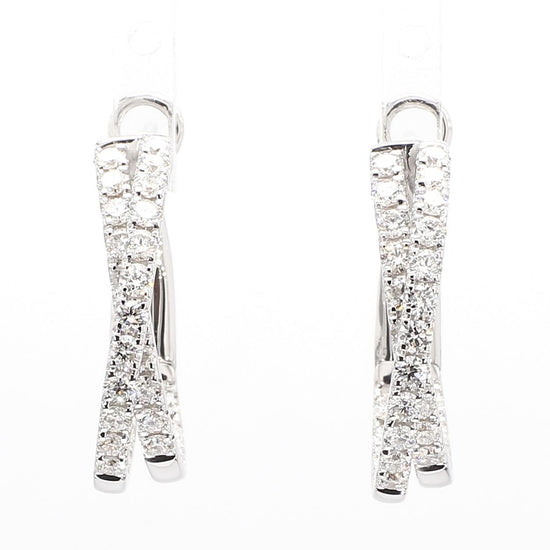 Natural White Round Diamond 1.66 Carat TW White Gold Hoop Earrings