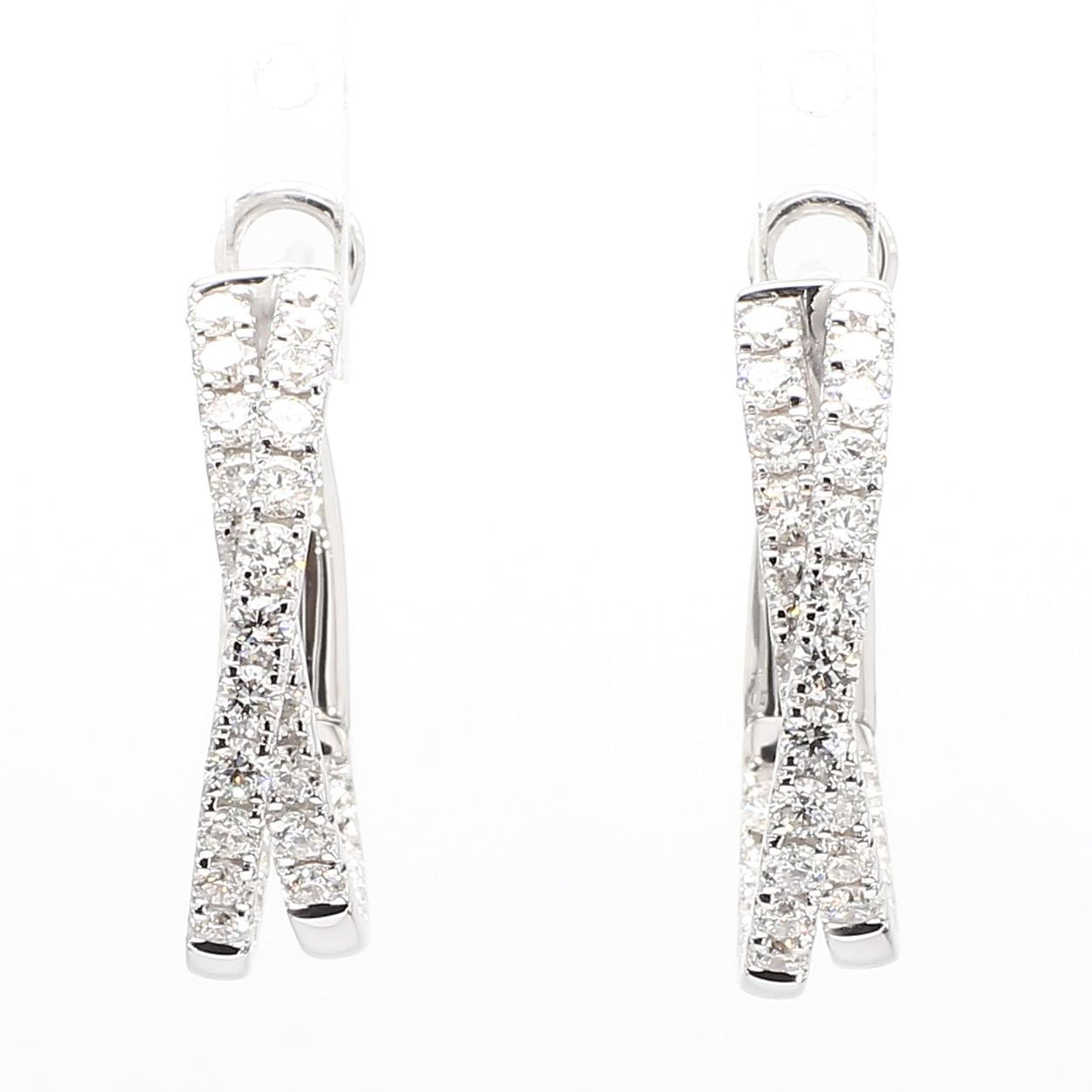 Natural White Round Diamond 1.66 Carat TW White Gold Hoop Earrings