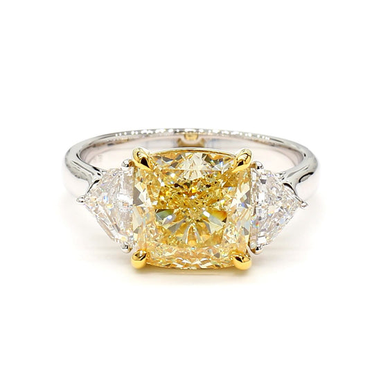 GIA Certified Natural Yellow Cushion Diamond 4.69 Carat TW Gold Cocktail Ring