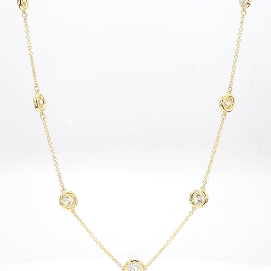 Natural White Round Diamond 2.67 Carat TW Yellow Gold Necklace