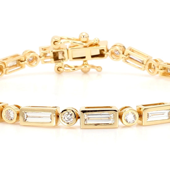 Natural White Baguette Diamond 3.50 Carat TW Gold Tennis Bracelet