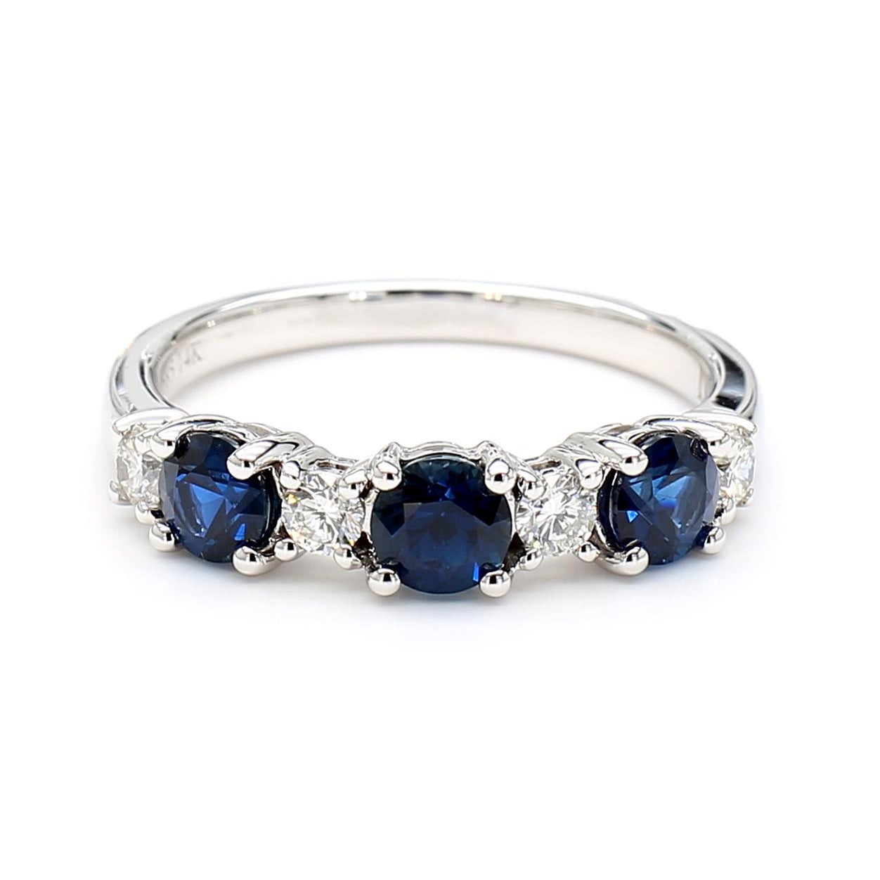 Natural Blue Round Sapphire and White Diamond 1.25 Carat TW Gold Cocktail Ring