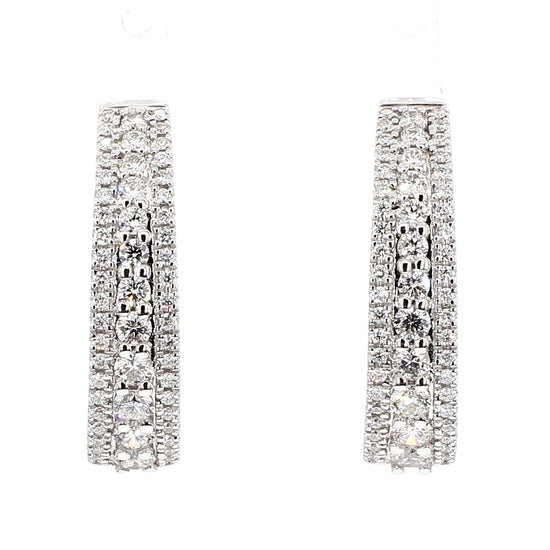 Natural White Round Diamond 1.01 Carat TW White Gold Hoop Earrings