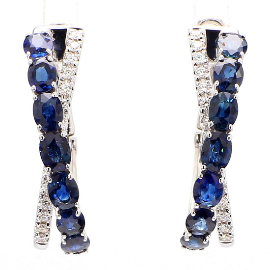 Natural Blue Oval Sapphire and Diamond 3.29 Carat TW Gold Stud Earrings