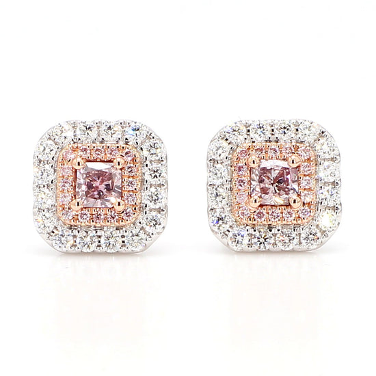 GIA Natural Fancy Brownish Pink Radiant Diamond 1.10 Carat TW Gold Earrings