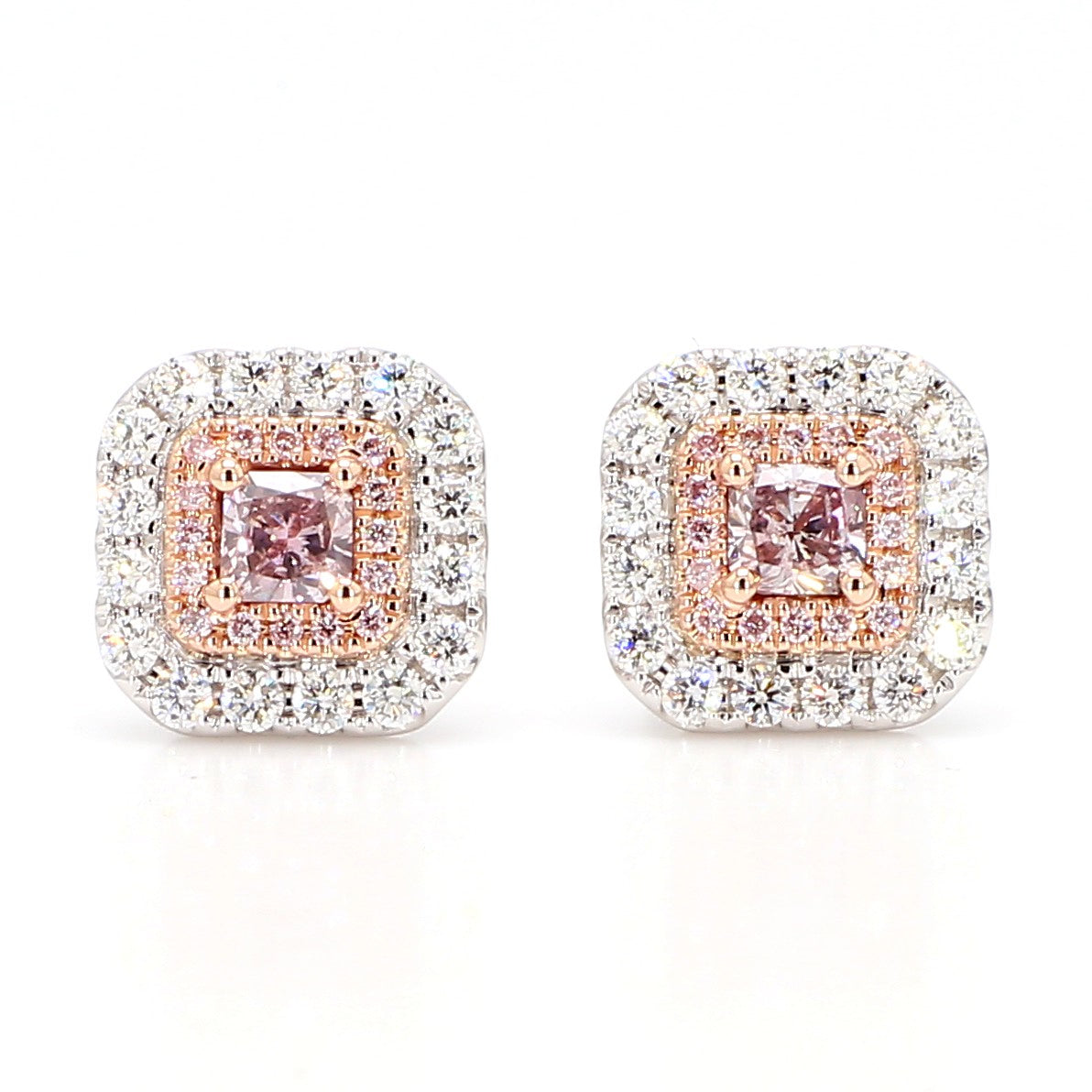 GIA Natural Fancy Brownish Pink Radiant Diamond 1.10 Carat TW Gold Earrings