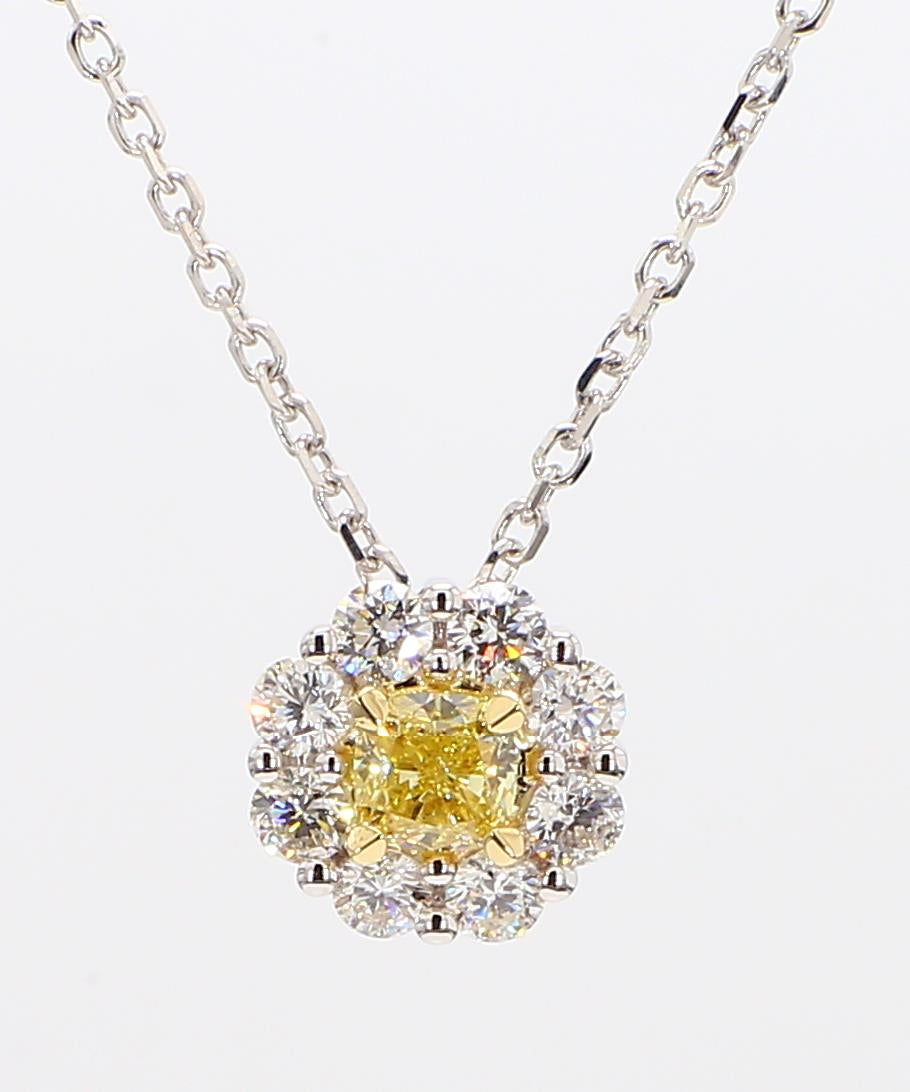 Natural Yellow Cushion and White Diamond 1.07 Carat TW Gold Drop Pendant