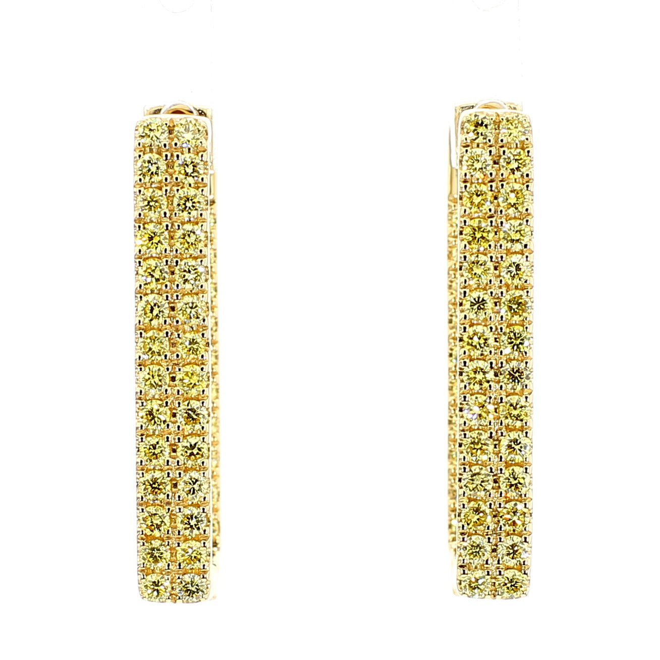 Natural Yellow Round Diamond 1.55 Carat TW Yellow Gold Hoop Earrings