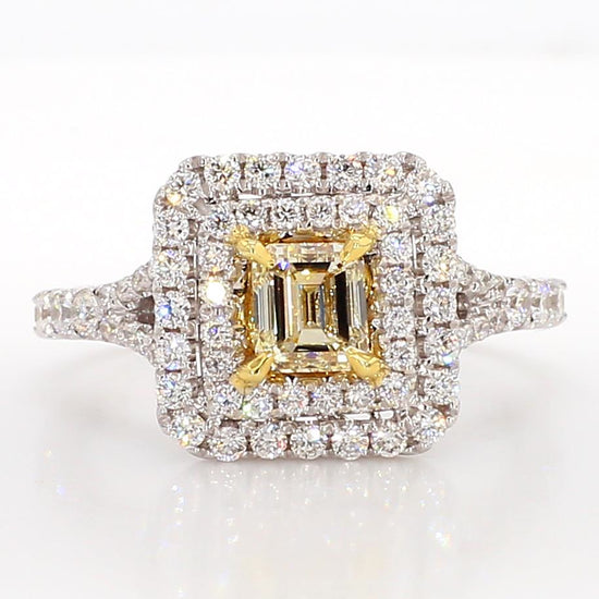 Natural Yellow Emerald Diamond 1.24 Carat TW Gold Cocktail Ring