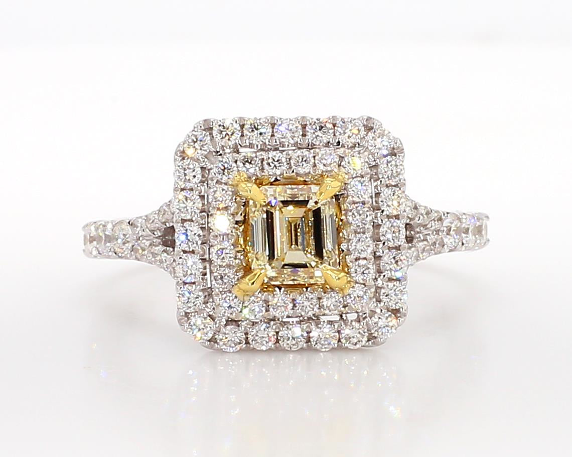 Natural Yellow Emerald Diamond 1.24 Carat TW Gold Cocktail Ring