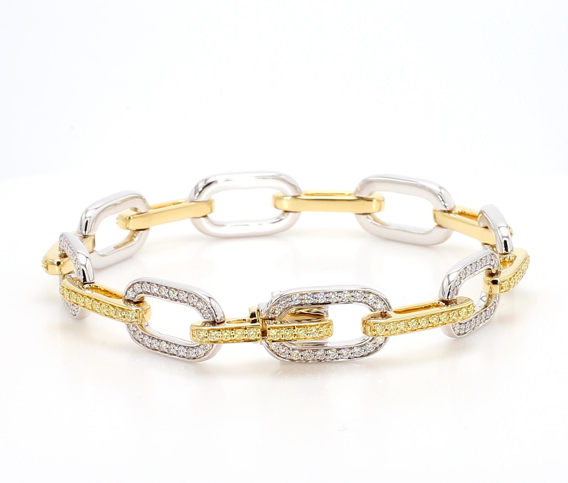Natural Yellow Round and White Diamond 2.10 Carat TW Gold Link Bracelet