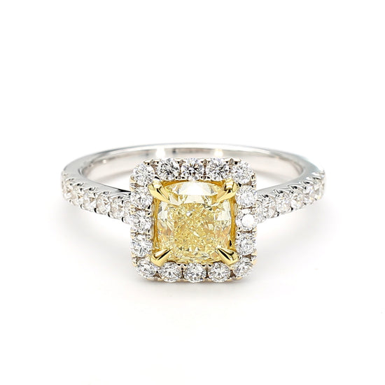 GIA Certified Natural Yellow Cushion Diamond 1.74 Carat TW Gold Cocktail Ring