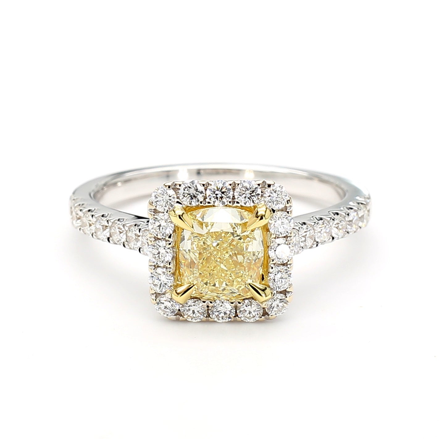 GIA Certified Natural Yellow Cushion Diamond 1.74 Carat TW Gold Cocktail Ring