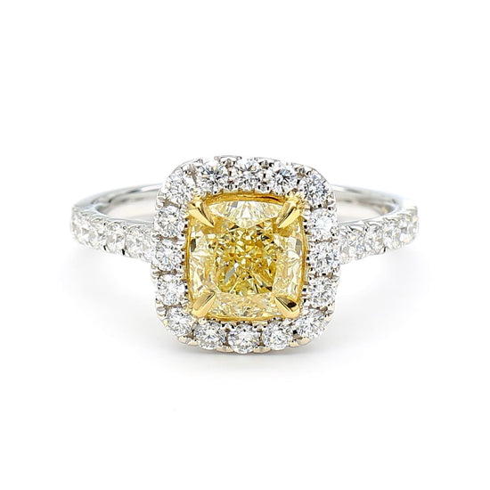 GIA Certified Natural Yellow Cushion Diamond 2.16 Carat TW Gold Cocktail Ring