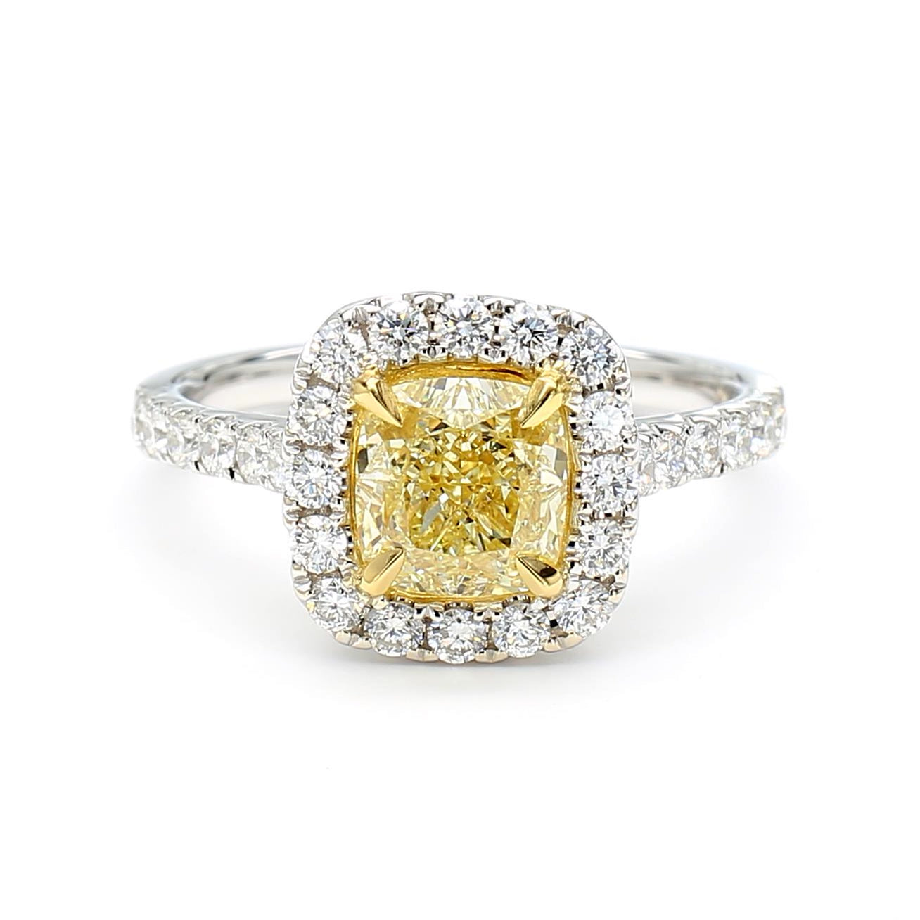 GIA Certified Natural Yellow Cushion Diamond 2.16 Carat TW Gold Cocktail Ring