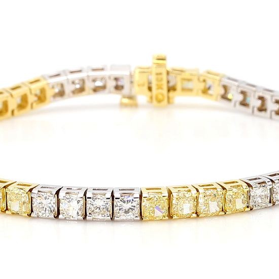 Natural Yellow Cushion and White Diamond 9.47 Carat TW Gold Tennis Bracelet