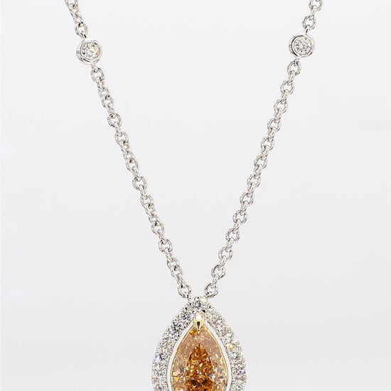 GIA Certified Natural Brown-Yellow Pear Diamond 1.43 Carat TW Gold Necklace