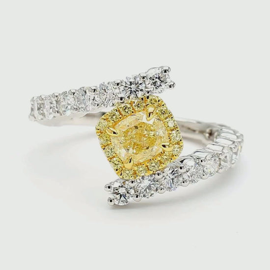 GIA Certified Natural Yellow Cushion Diamond 2.17 Carat TW Gold Cocktail Ring