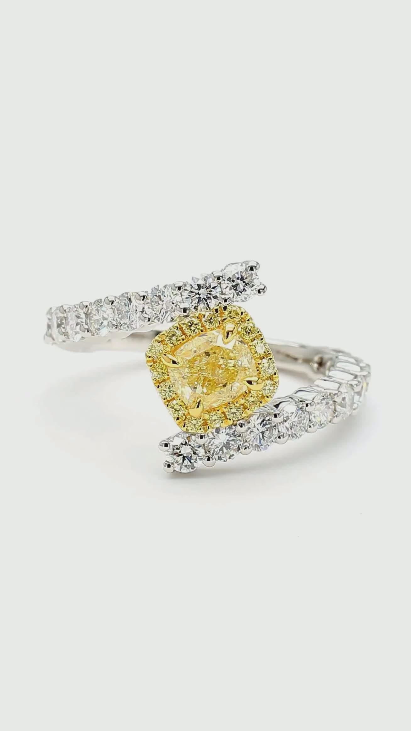 GIA Certified Natural Yellow Cushion Diamond 2.17 Carat TW Gold Cocktail Ring
