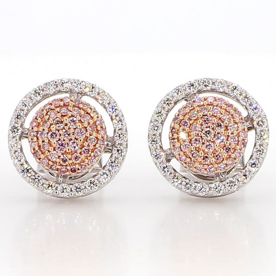 Natural Pink Round Diamond 0.57 Carat TW Gold Stud Earrings