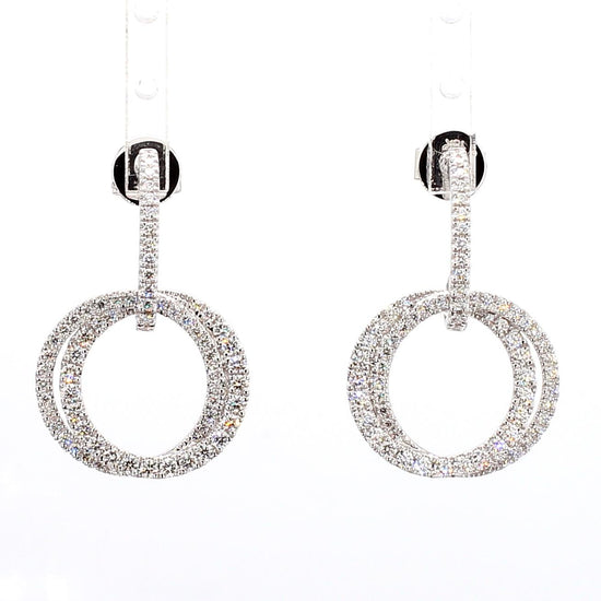 Natural White Round Diamond 1.01 Carat TW White Gold Drop Earrings