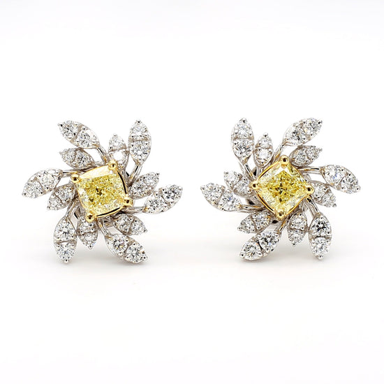 Natural Yellow Cushion Diamond 1.43 Carat TW Platinum Stud Earrings
