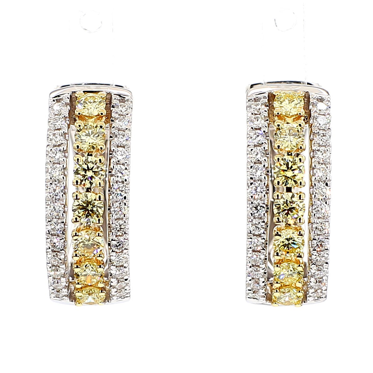 Natural Yellow Round Diamond 1.26 Carat TW Gold Hoop Earrings