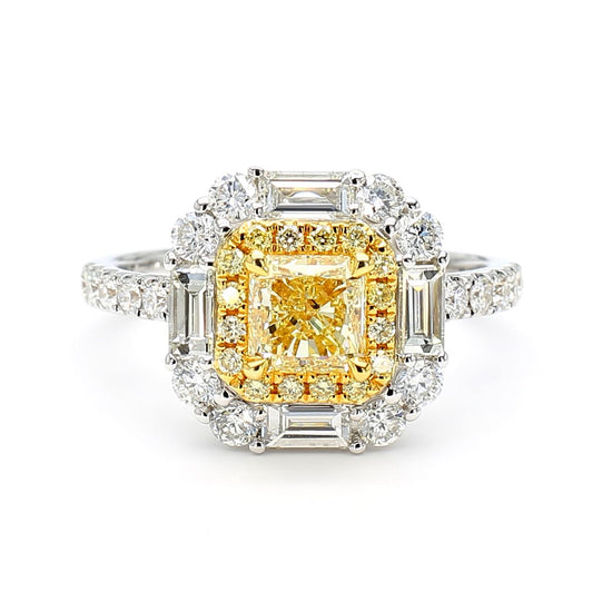 GIA Certified Natural Light Yellow Radiant Diamond 2.25 Carat TW Gold Ring