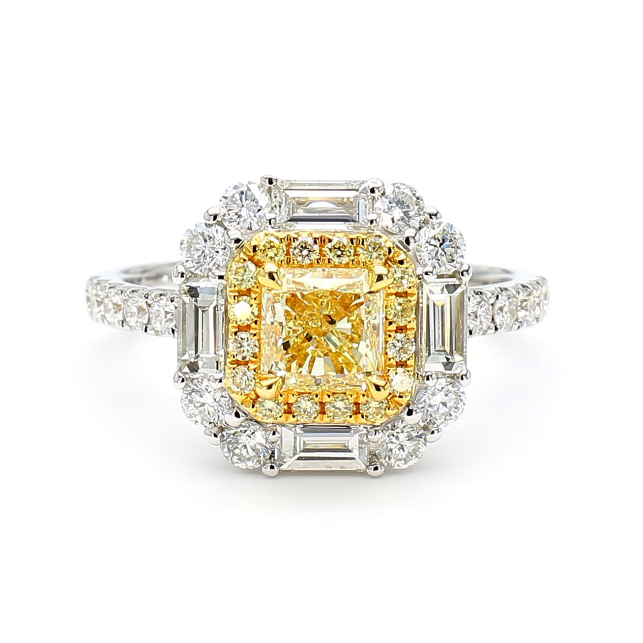 GIA Certified Natural Light Yellow Radiant Diamond 2.25 Carat TW Gold Ring