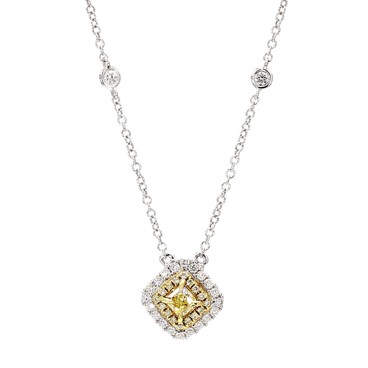 Natural Yellow Radiant Diamond 0.71 Carat TW Gold Drop Necklace