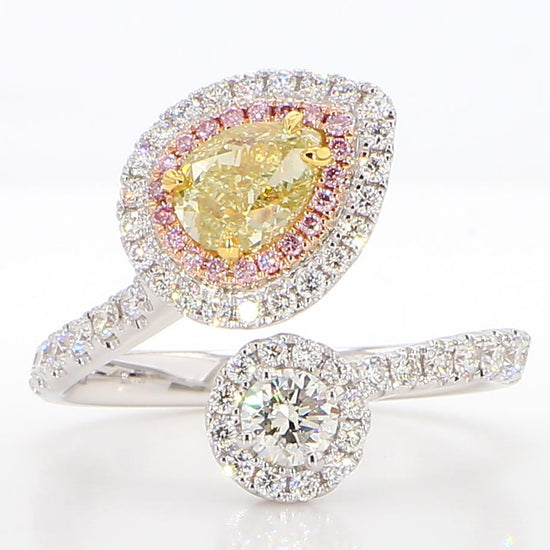 GIA Certified Natural Yellow Pear Diamond 2.05 Carat TW Gold Cocktail Ring