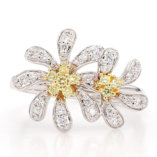 Natural Yellow Round and White Diamond .35 Carat TW Gold Cocktail Ring
