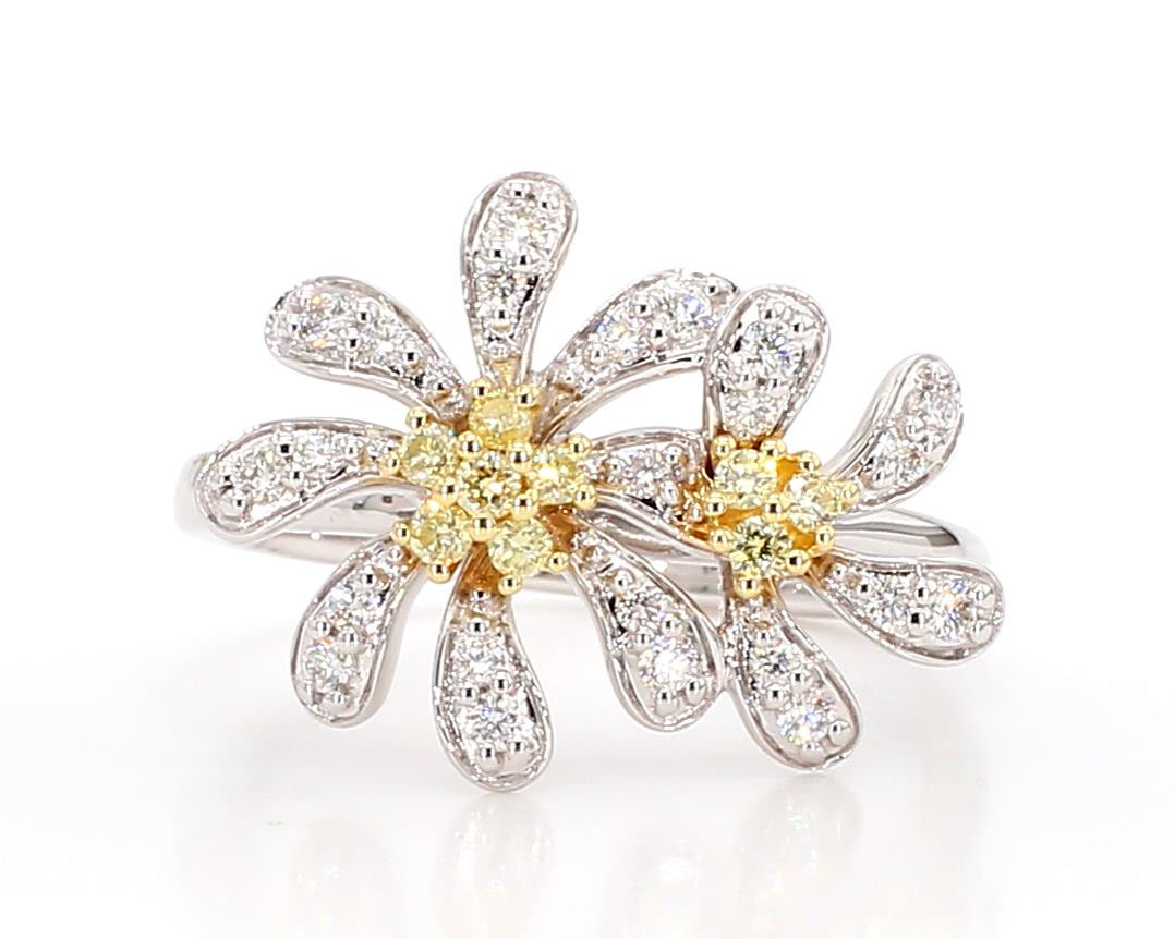 Natural Yellow Round and White Diamond .35 Carat TW Gold Cocktail Ring