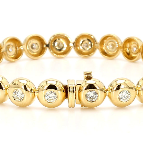 Natural White Round Diamond 2.34 Carat TW Yellow Gold Tennis Bracelet