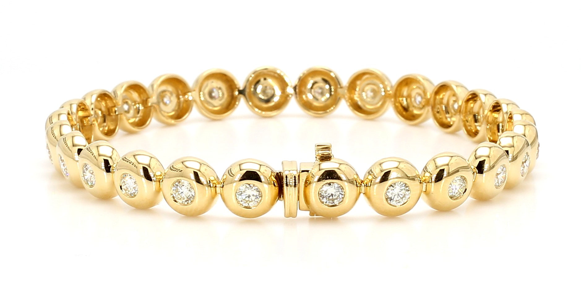 Natural White Round Diamond 2.34 Carat TW Yellow Gold Tennis Bracelet