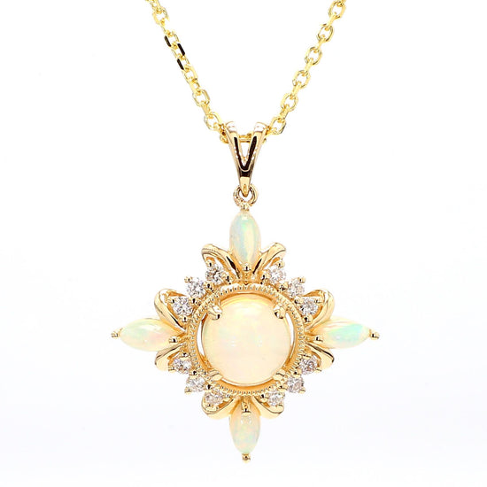 Natural Opal and White Diamond 1.91 Carat TW Gold Drop Pendant