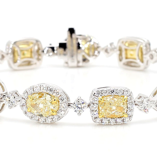 GIA Certified Natural Light Yellow Diamond 13.08 Carat TW Gold Tennis Bracelet