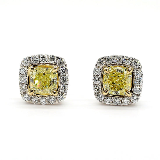 GIA Certified Fancy Yellow Radiant Diamond 1.40 Carat TW Gold Stud Earrings