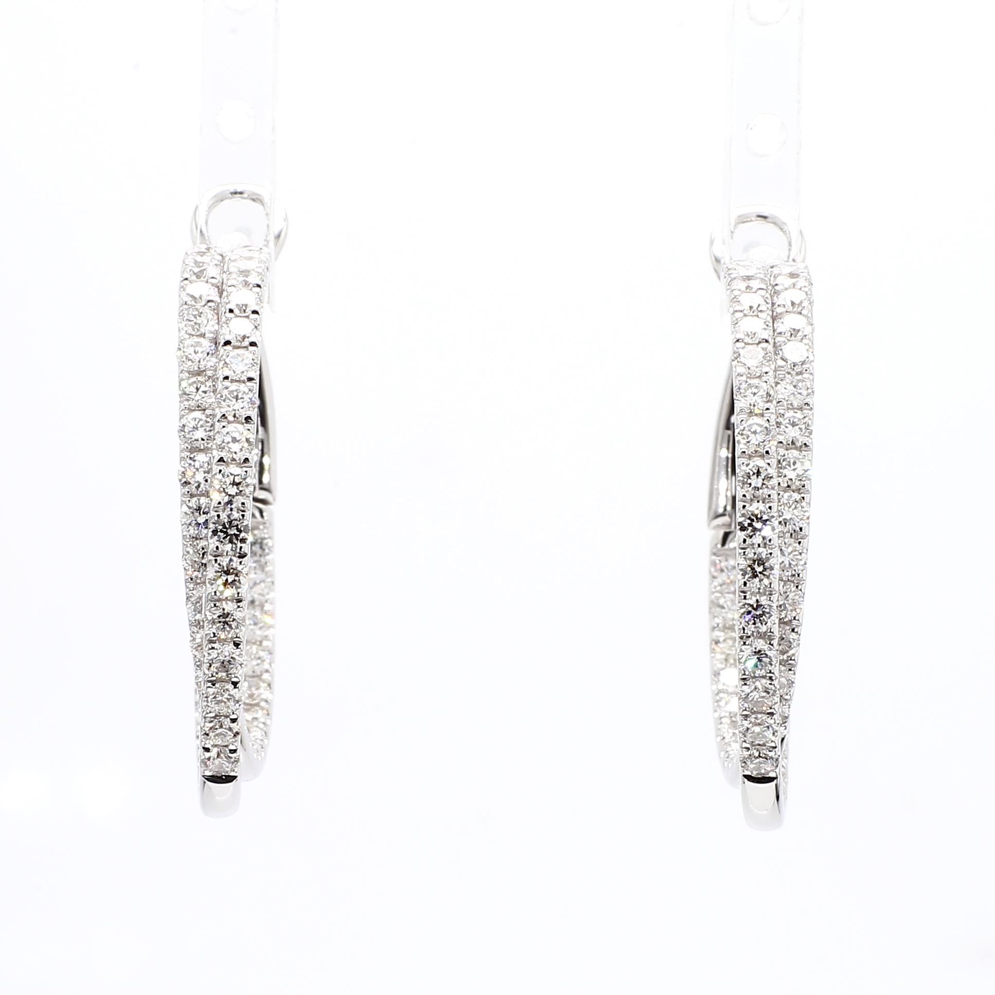 Natural White Round Diamond 2.61 Carat TW White Gold Hoop Earrings