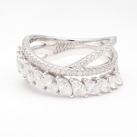 Natural White Marquise Diamond 1.44 Carat TW Gold Cocktail Ring