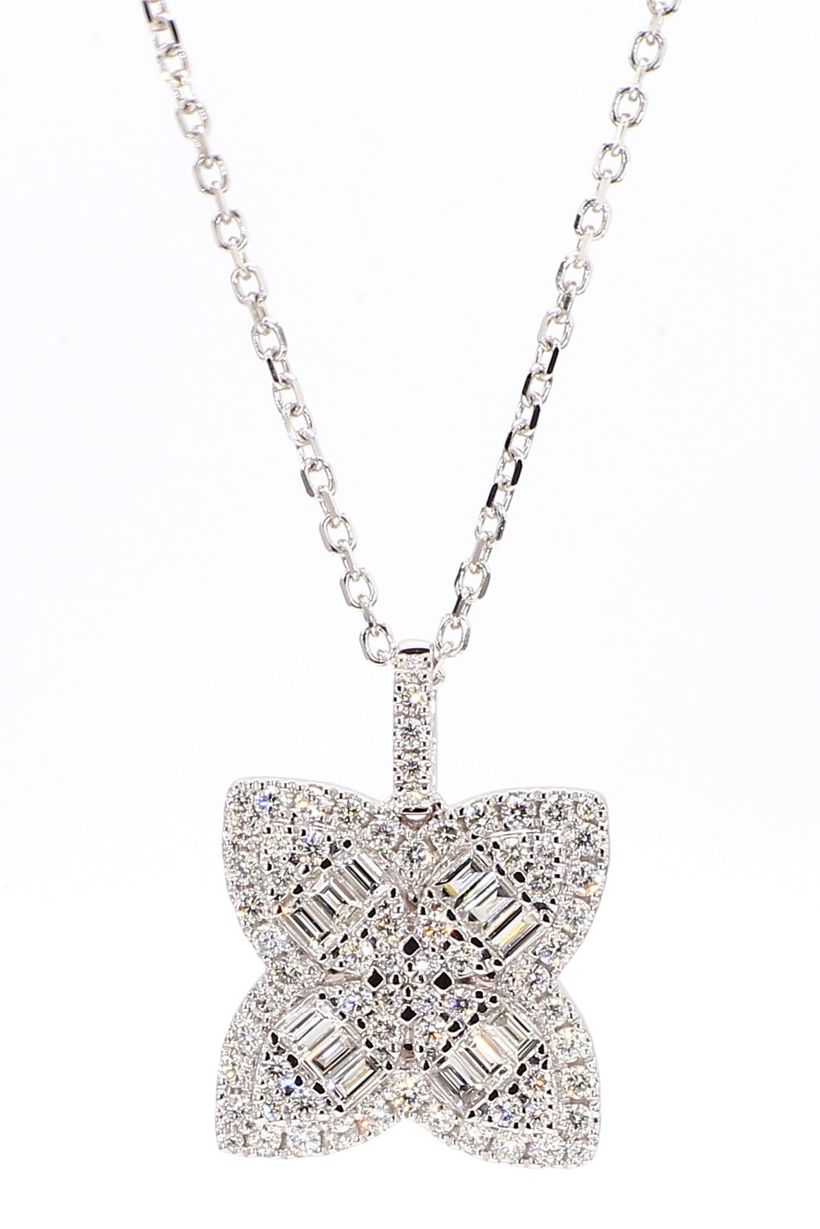 Natural White Baguette Diamond .91 Carat TW White Gold Drop Pendant