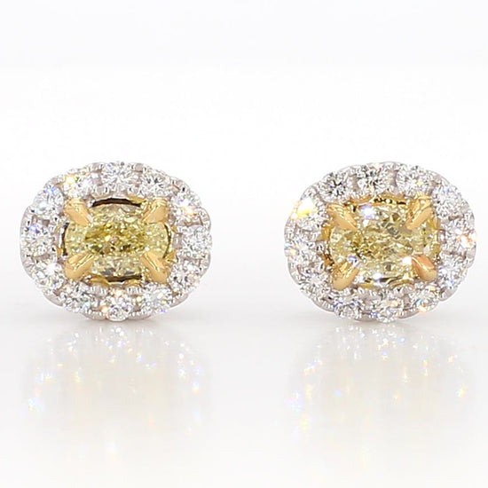 Natural Yellow Oval Diamond 0.91 Carat TW Gold Stud Earrings