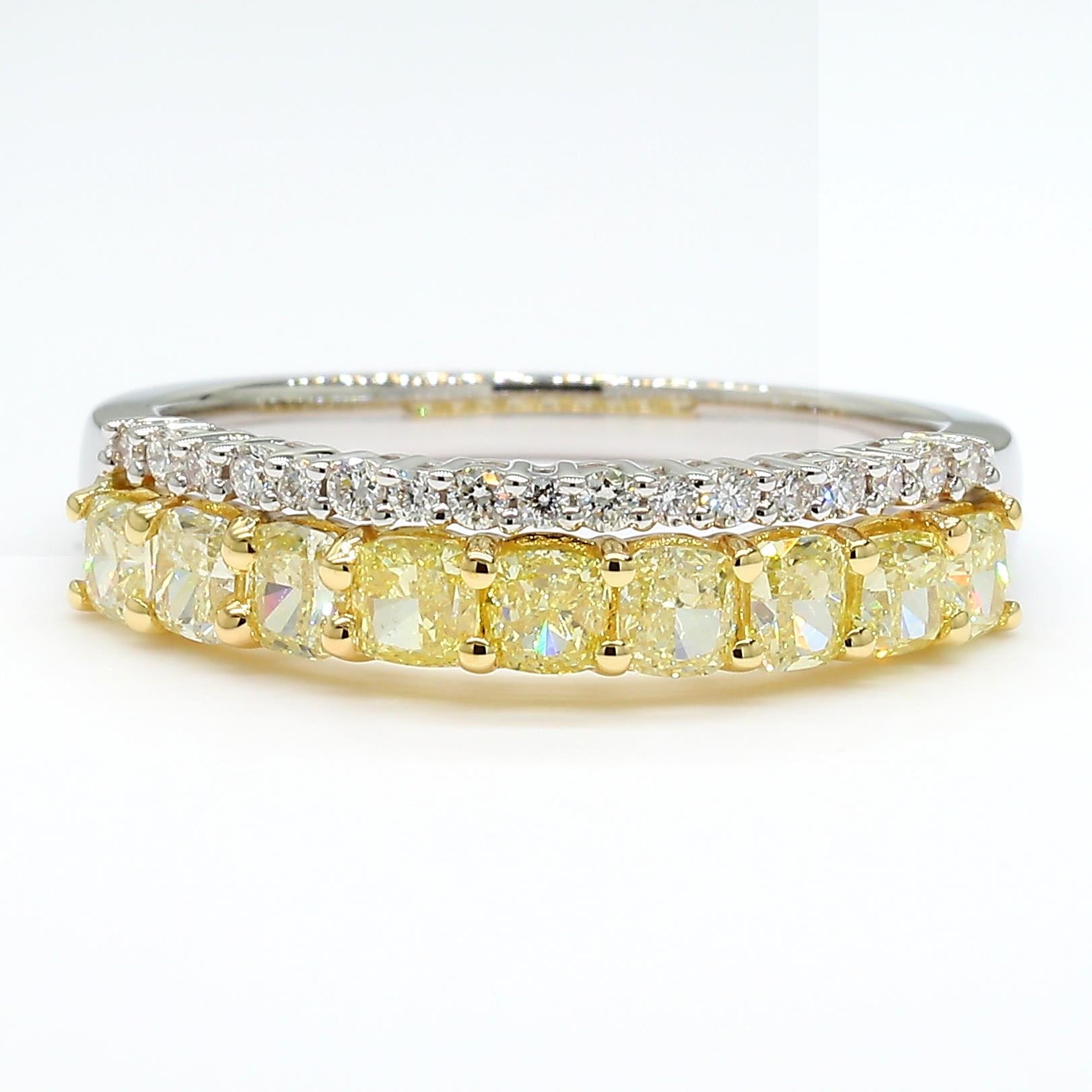 Natural Yellow Cushion Diamond 1.22 Carat TW Gold Wedding Band