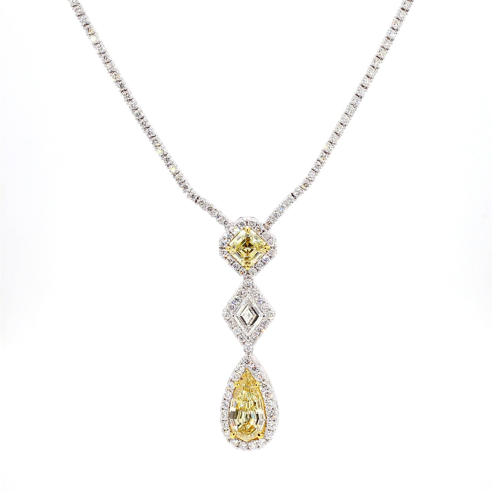 GIA Certified Natural Yellow Pear Diamond 6.35 Carat TW Gold Necklace