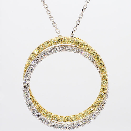 Natural Yellow Round and White Diamond 1.97 Carat TW Gold Circle Pendant