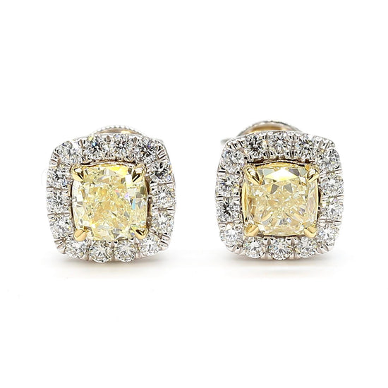 Natural Yellow Cushion Diamond 1.28 Carat TW Gold Stud Earrings