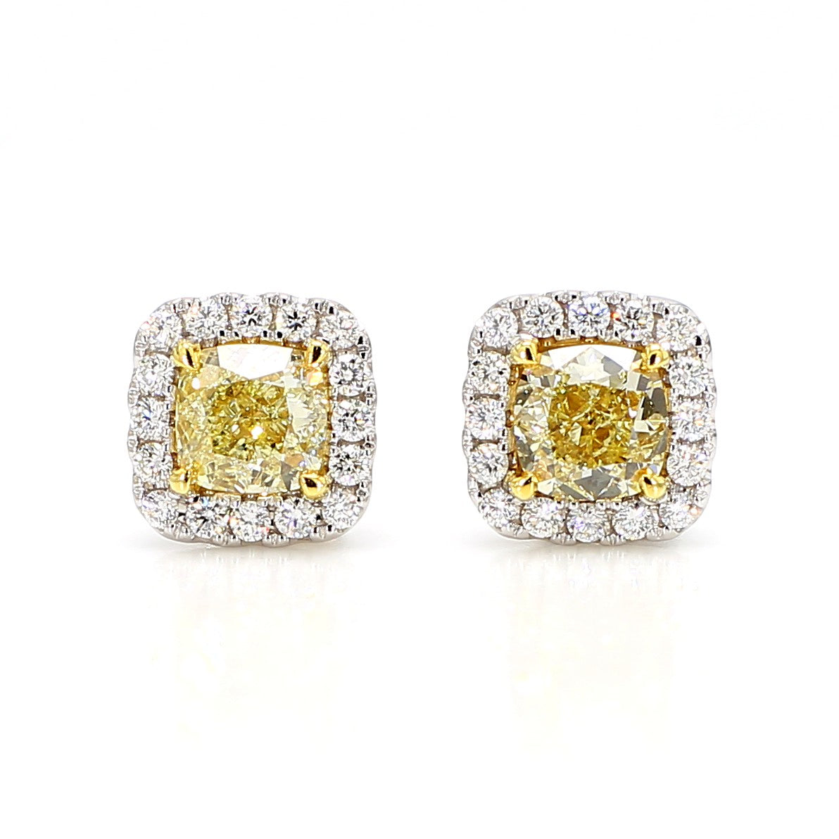 GIA Certified Natural Yellow Cushion Diamond 2.23 Carat TW Gold Earrings