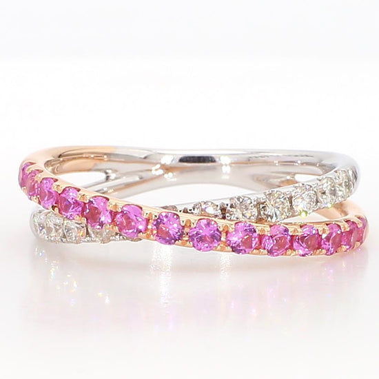 Natural Pink Round Sapphire and White Diamond .82 Carat TW Gold Wedding Band