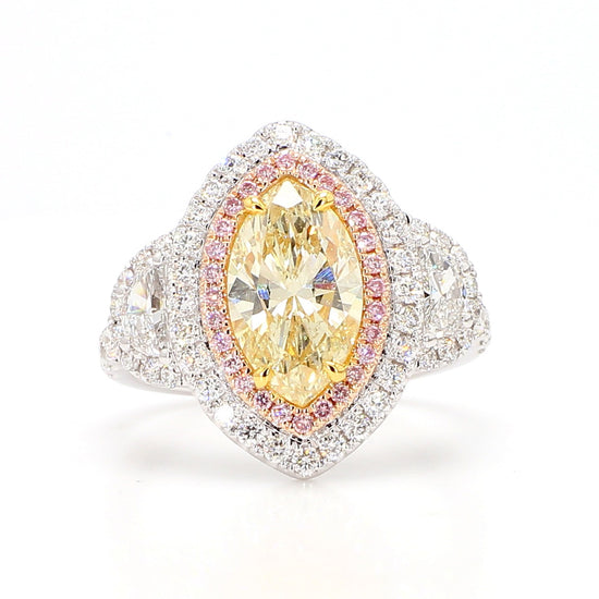 GIA Certified Natural Light Yellow Marquise Diamond 3.51 Carat TW Gold Ring